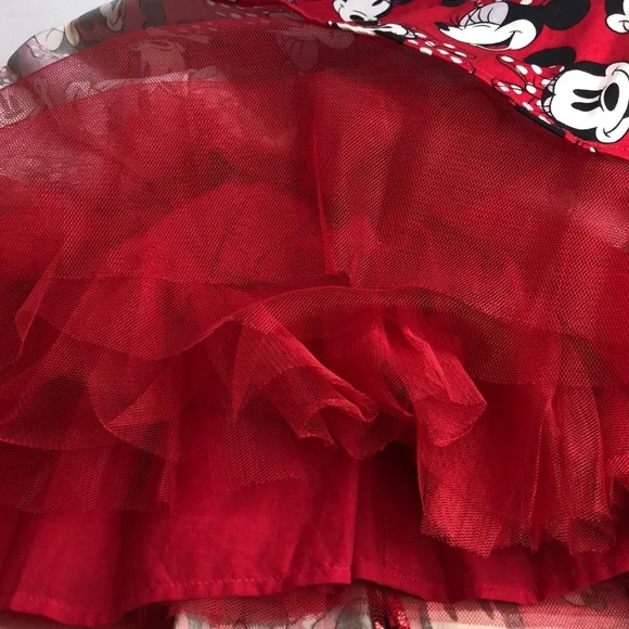 Disney Minnie Mouse All Over Print Red Party Holiday Fit & Flare Dress Girls 5/6 - Picture 9 of 16